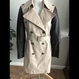 Club Monaco Mackenzie Trench with Genuine Leather Sleeves